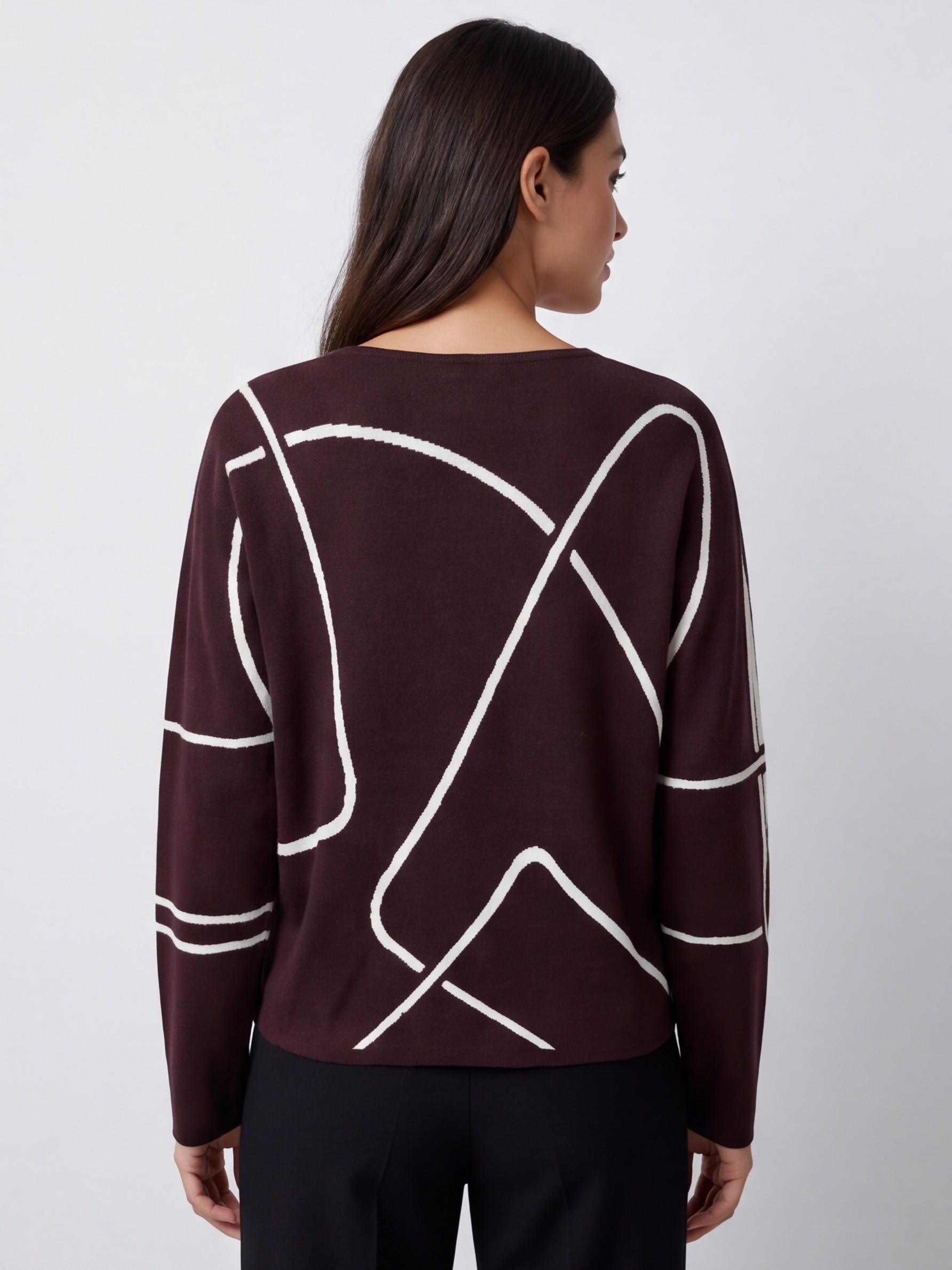 Dámsky pulóver s grafickým vzorom BROADWAY NYC FASHION CHOCOLATE PLUM Tmavohnedý s.WEAR 1